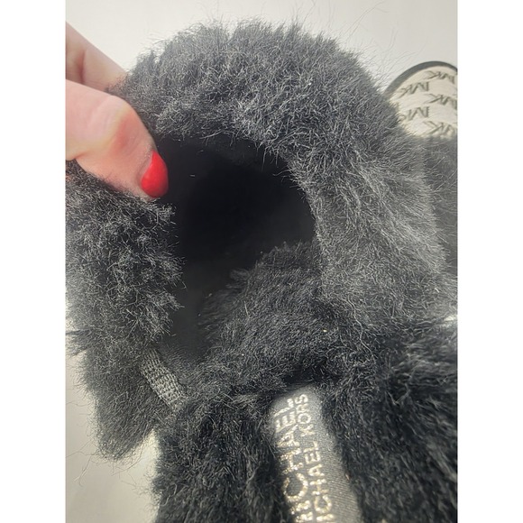 MICHAEL KORS Logo Woman's 8 MK Slide Black Gray Faux Fur Slippers Soft - Picture 5 of 7